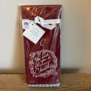 Pottery Barn Holiday Towels Tassels Merry Christmas Embroidered Monogram C NWTT